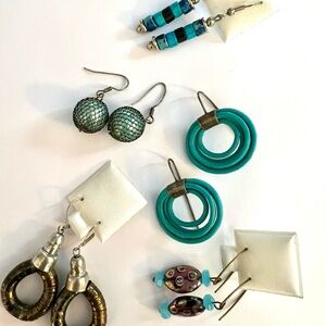 90s Glam Turquoise & metallic Dangle Hoop Earrings, Y2K Southwestern Bling Lot 5